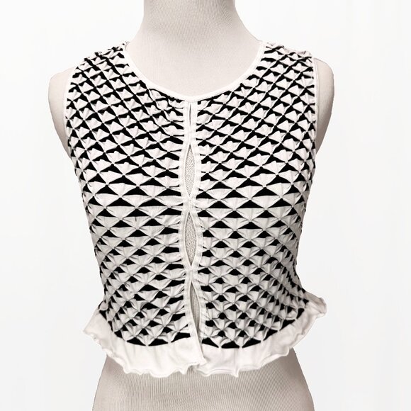 Anthropologie Tops - Anthropologie Women's S/M Black White Smocked Keyhole Cropped Tank Top